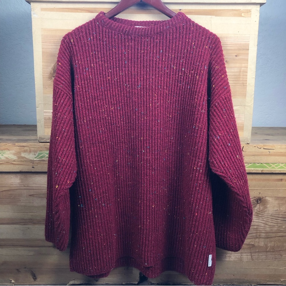 VTG Pierre Cardin Acrylic Sweater Men’s LARGE Chunky Rib Knit Pullover Red USA
